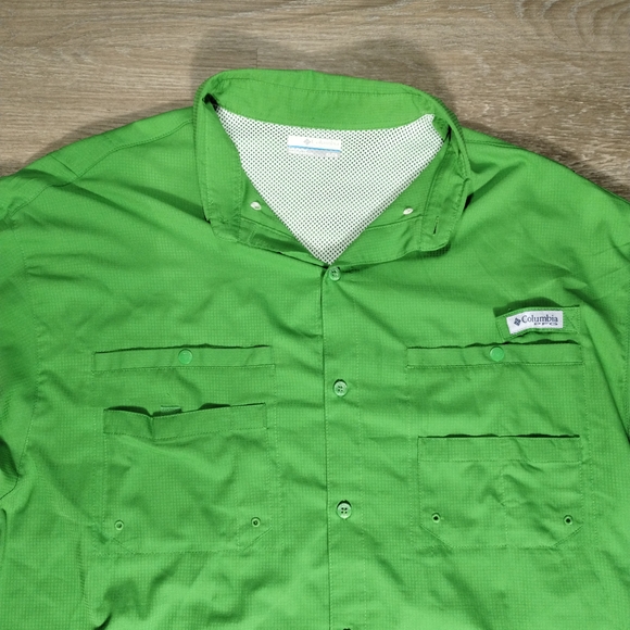 Columbia PFG Bahama II Lime Green Casual Button Down Shirt XL Fisherman Utility - Picture 3 of 7